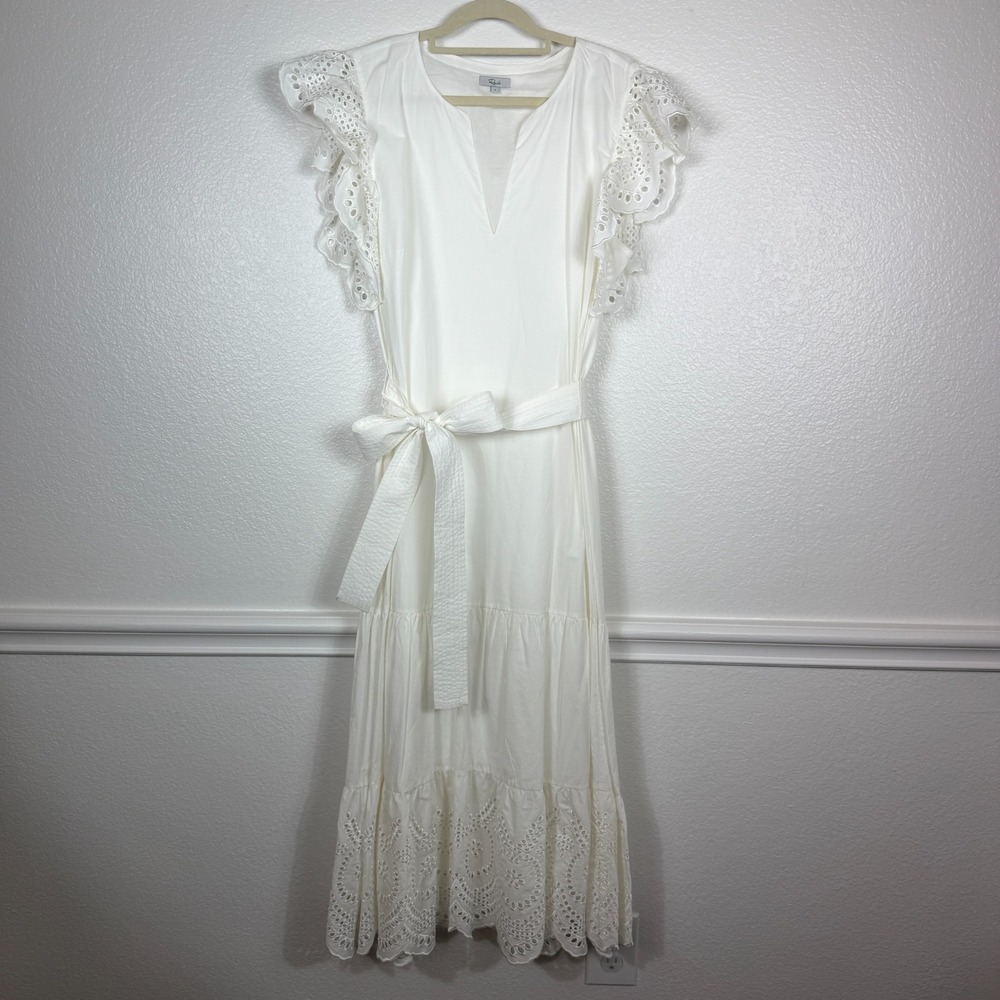 Rails Gia Dress Womens Large White Eyelet Flutter Sleeve Cotton Tencel Blend L